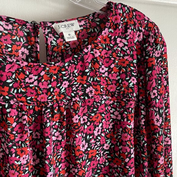 J. Crew Womens Top Pink Floral Peasant Blouse Size S Long Sleeve Keyhole Back - Picture 4 of 12